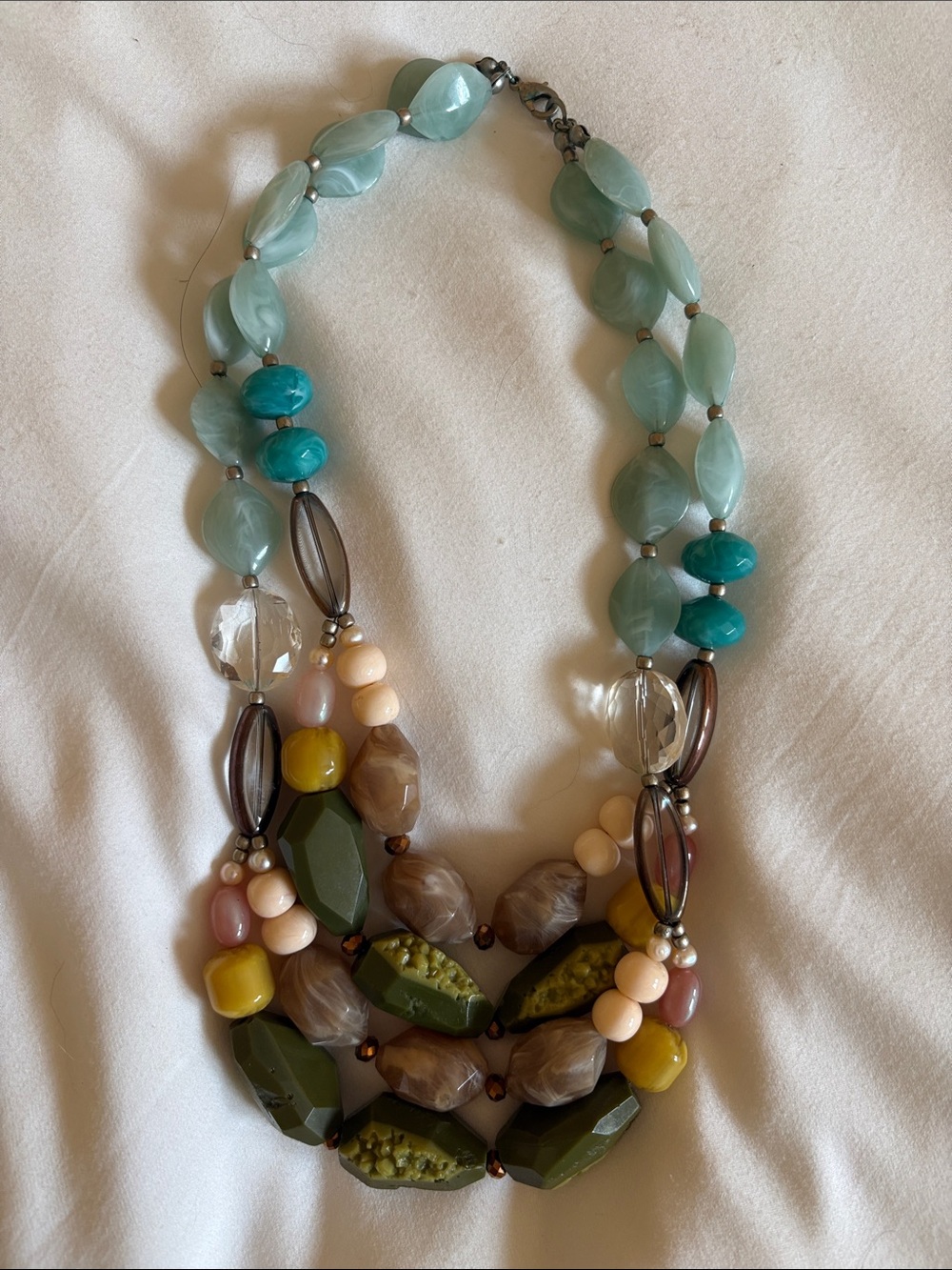 Anthropologie Multi-Strand Beaded Necklace in Aqua, Teal & Olive